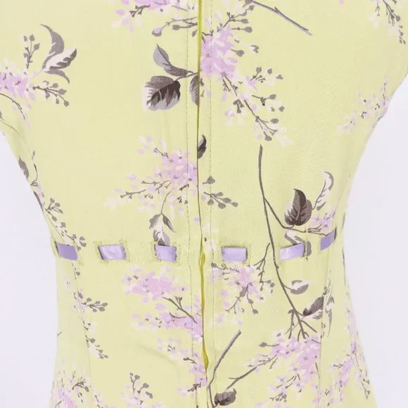 SOLD - Vintage Betsey Johnson Green & Purple Ribbon Floral Mini Dress - Picture 6 of 10